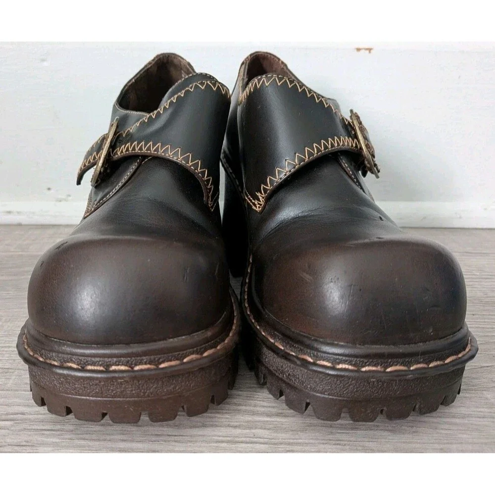 90s L.E.I. Brown Chunky Platform Buckle Shoes Grunge Women's Sz 8.5 Vintage Y2K